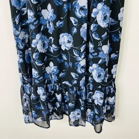 A New Day blue floral chiffon ruffle midi dress large - Picture 4 of 7